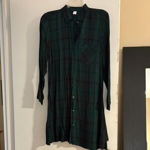 Old Navy Green and Black Plaid Button-Up Shirt Dress (not lined!)